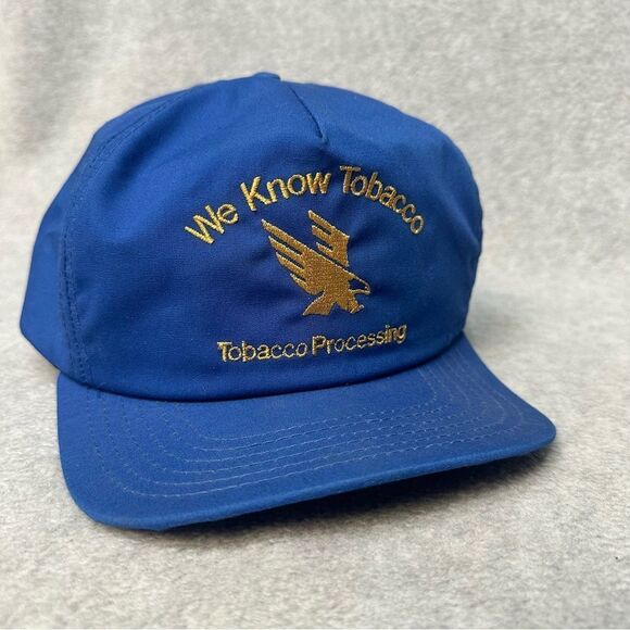 Vintage Tobacco Hat Adult OSFA Blue SnapBack 5 Panel We Know Tobacco USA Made - Picture 1 of 10